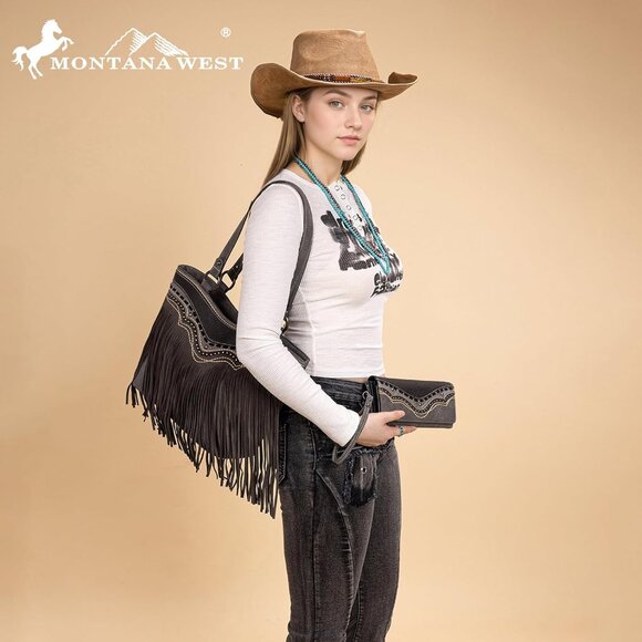 Boho Cowgirl Fringe Handbag Set - Perfect Vegan Leather Gift for Style Lovers - Picture 6 of 6
